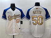Men's Los Angeles Dodgers #50 Mookie Betts White Royal Gold 2024 World Series Champions Vapor Limited Stitched Jersey,baseball caps,new era cap wholesale,wholesale hats